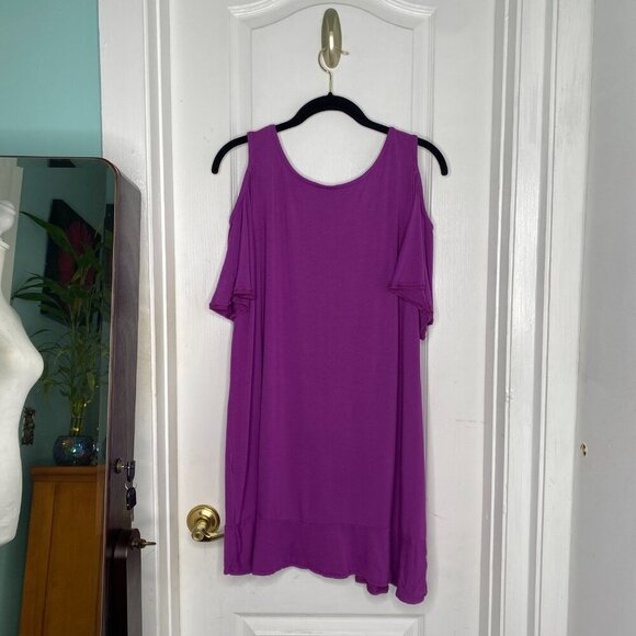 Roaman's Purple Cold Shoulder Ruffled Criss Cross Top, Size 14/16 #292 - Picture 7 of 13